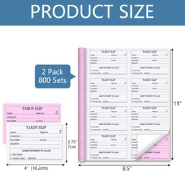 suituts 800 Pcs Tardy Books, 2 Part Carbonless Tardy Slip Book, Teacher Slips、Tardy Passes for School, Perforated & Easy Removal (White and Pink)