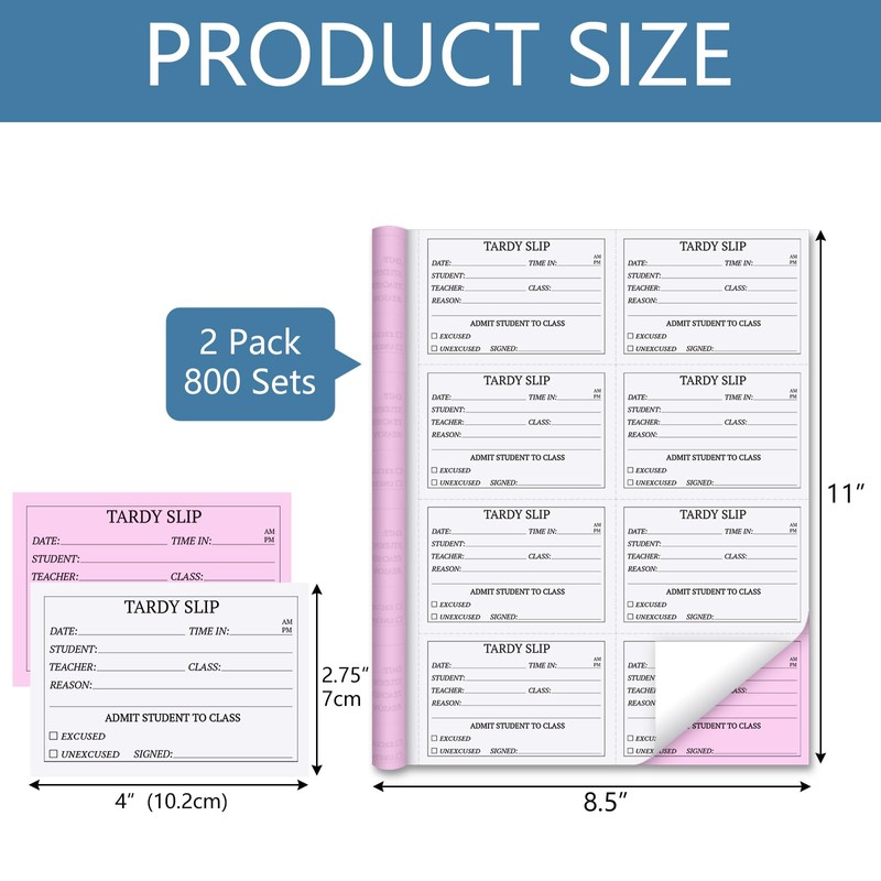 suituts 800 Pcs Tardy Books, 2 Part Carbonless Tardy Slip