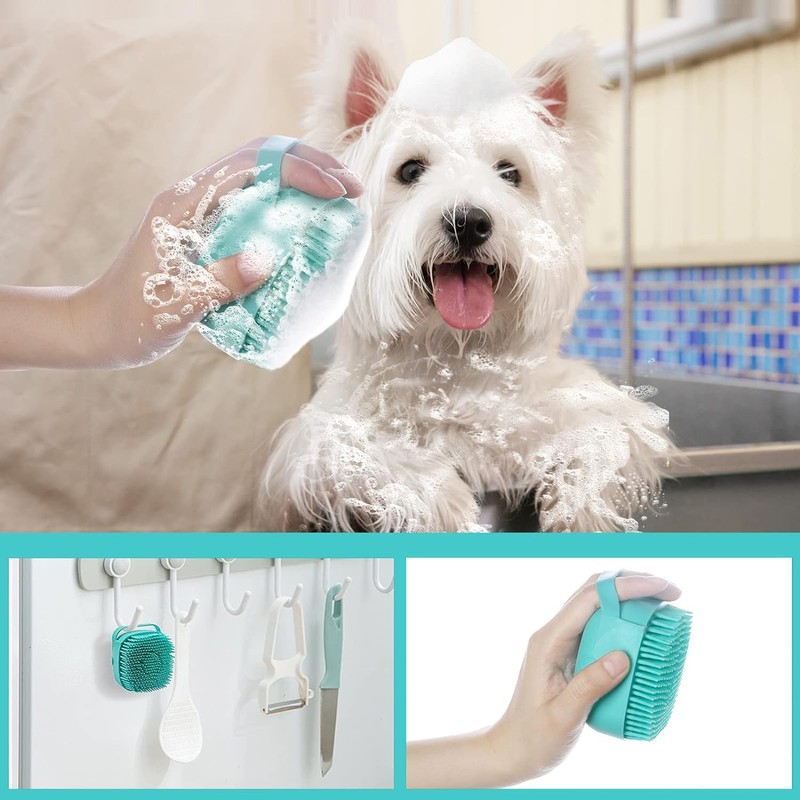 Gentle Pet Bath Brush with Shampoo Dispenser – Soft Silicone