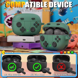 Wowwat for JBL Vibe 200TWS / JBL Vibe Beam Case Cover Game Console Design, Silicone Case Compatible with JBL Vibe 200TWS with Keychain with Cleaning Pen Kit - Pine Green