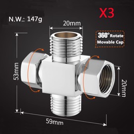Add-A-Tee G1/2" Hose Connector Adapter for Angle Valve Adapter Shower Arms Toilet Bidet Sprayer Hose Pipe Fittings (4 Way X3)