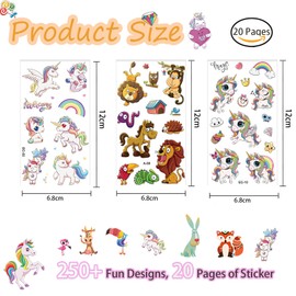 Temporary Tattoos for Kids, 20 Sheets Kids Temporary Tattoos - Waterproof & Long Lasting, Party Bag Fillers, Geburtstag Party Geschenk Kleine, Hautfreundliche Temporäre (Unicorn & Animal)