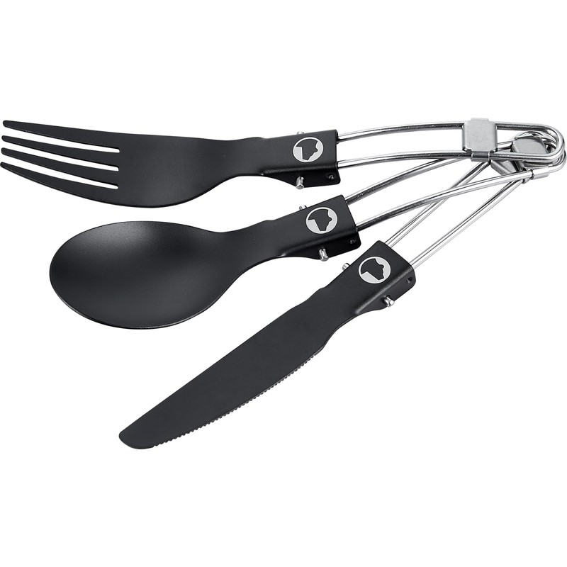 Explorer Bear Black Titanium Foldable Camping Utensil Set, 3 Pieces