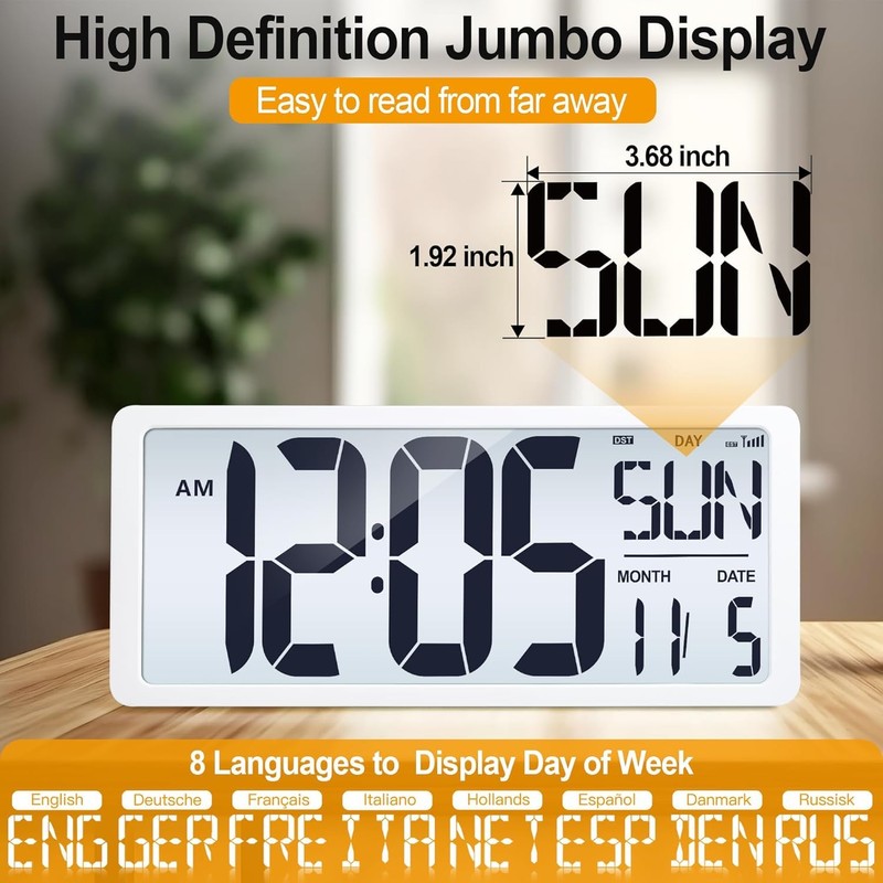 GEELION 18.5" Extra Large Atomic Clock with Backlight Digital Wall