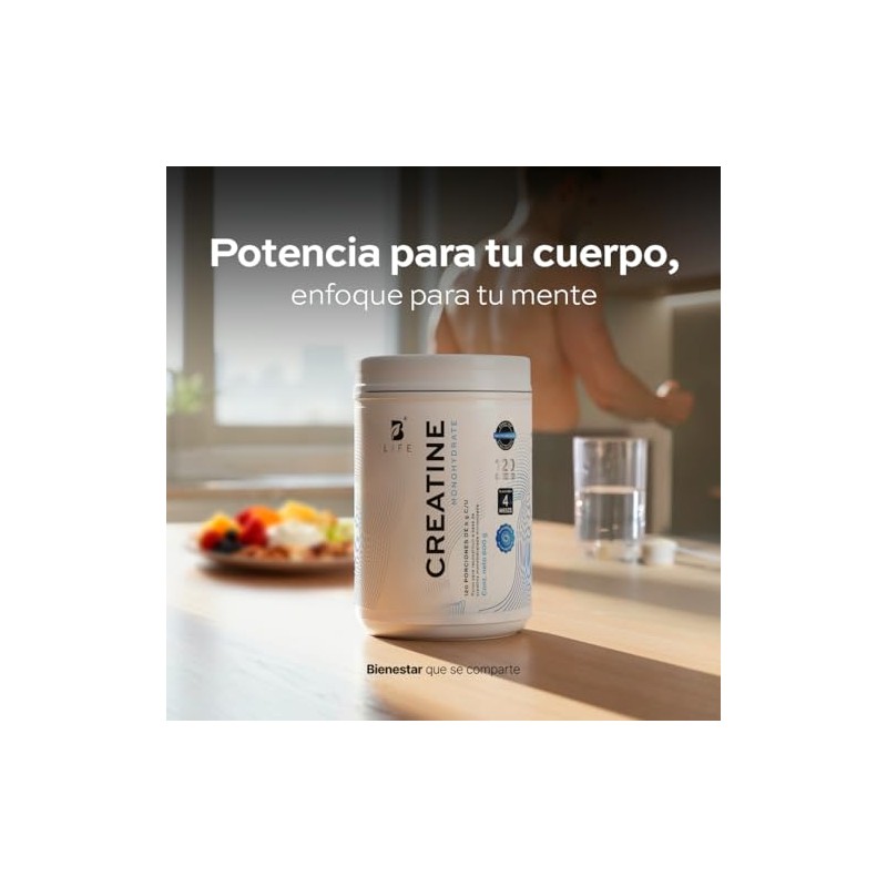B Life Creatina Monohidratada en polvo de Alta Pureza 600