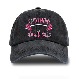 rofiowa Gym Hair Don't Care Adjustable Washed Cotton Baseball Cap, Funny Retro Trucker Hat for Women Mom Wife Grandma Gym Lover, Retirement Birthday Mother's Day for Gym Lover