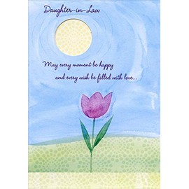 Designer Greetings Blue Sky, Die Cut Sun Window and Single Purple Flower Birthday Card for Daughter-in-Law