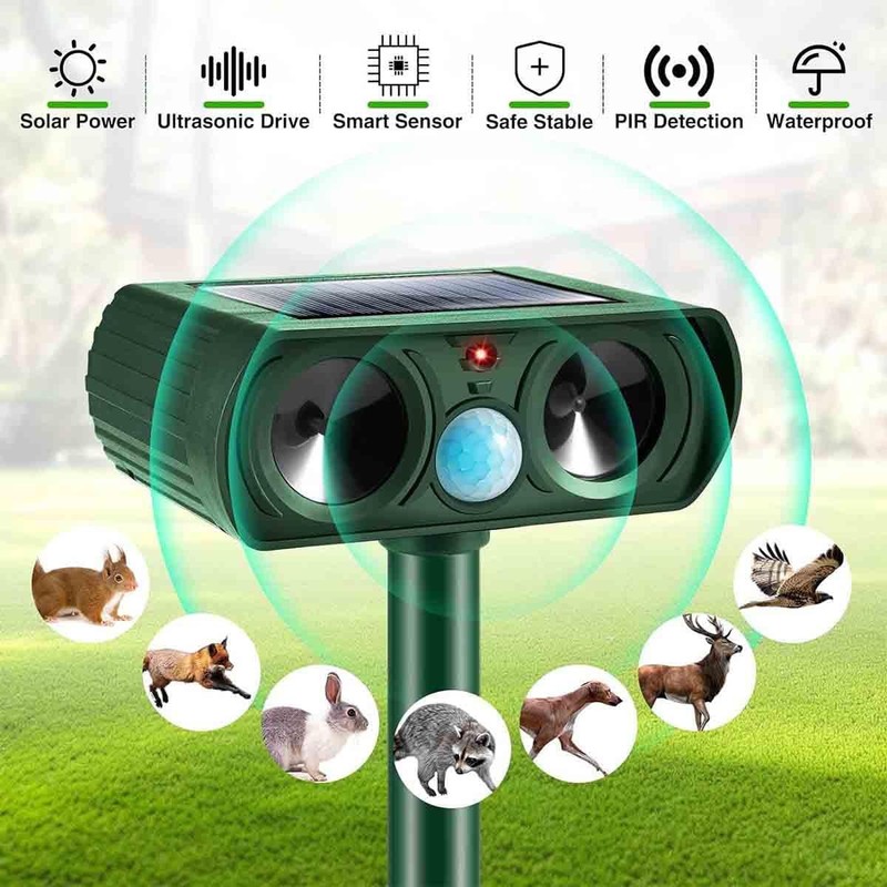 2PACK Ultrasonic Animal Repellent Outdoor Solar Animal Repeller with Motion