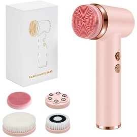Electric Facial Cleansing Brush, Deep Cleansing & Exfoliating Face Brush with 4 Heads, Waterproof and Rechargeable for All Skin Types and Makeup Removal