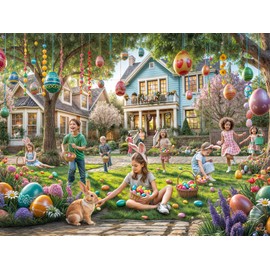 Easter Egg Hunt Jigsaw Puzzle 550 Piece by Vermont Christmas Company - Large Pieces - Fully Interlocking & Randomly Shaped Pieces - 24" x 18"