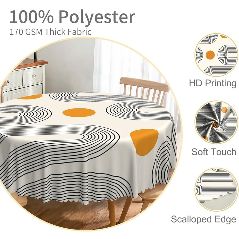 TTQYFNM Boho Mid Century Round Tablecloth 70 Inch Minimalist Abstract