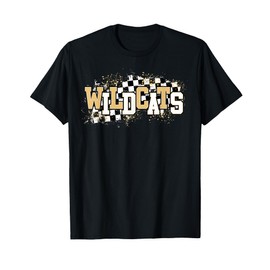 Gold Wildcats School Spirit Wildcat Pride Checkered Teacher T-Shirt