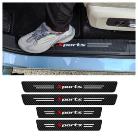 4Pcs Car Door Sill Protector,Sport Carbon Fiber Threshold Anti-Scratch Sticker Door Edge Protection Decorate,Auto Interior Accessories Self-Adhesive Anti-Scratch (White/Sport)