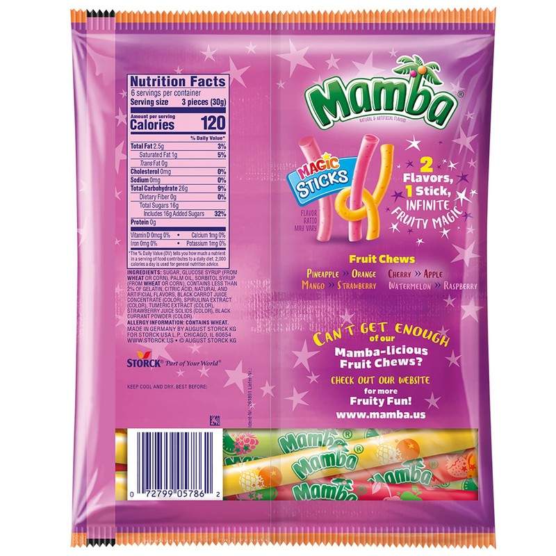 Mamba Candy Individually Wrapped Fruit Sticks, Fruity Chews Mixed Flavor