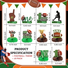 10 Pack Football Party Table Decorations First Year Down Honeycomb Centerpieces Table Topper Sign Decors for Baby Shower 1st Birthday Football Gameday Super Bowl Tailgate Sports Party Supplies