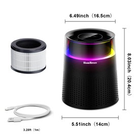 HomBreez Air Purifiers for Bedroom, H13 True HEPA Air Purifier for Dorm Home Office, Quiet Air Cleaner with Colorful Night Light, Small Air Purifier for Pet Dander Dust Smoke Odor, Black