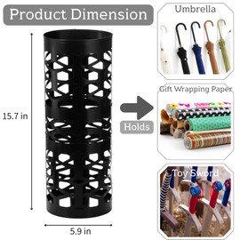 ZENFUN Umbrella Stand, Black Metal Umbrella Holder Freestanding, Cane Walk Stick Holder, Round Umbrella Rack for Entryway, Home, Office, 5.9 x 5.9 x 15.7 Inches