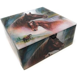 Home and Holiday Shops Horse Family Glass Keepsake Trinket Jewelry Box Container Velvet Lined Horses