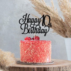 Gtseryeio - Decoración para tartas de cumpleaños de 10 cumpleaños con purpurina negra, suministros para decoración de fiesta de cumpleaños (10)