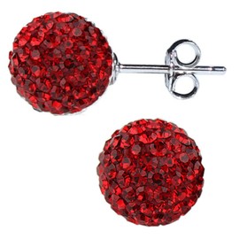 BAYUEBA 925 Sterling Silver Red Sparkle Crystal Disco Ball Stud Earrings for Women 8mm 10mm, 10mm, Resin, crystal