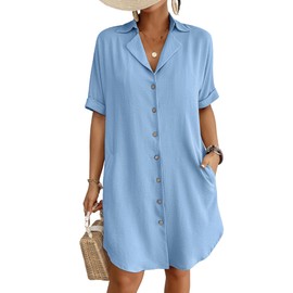 Bsubseach Button Down Beach Cover Ups for Women Bikini Swimsuit Coverup Shirt Dress Casual Vacation Outfits Sky Blue M