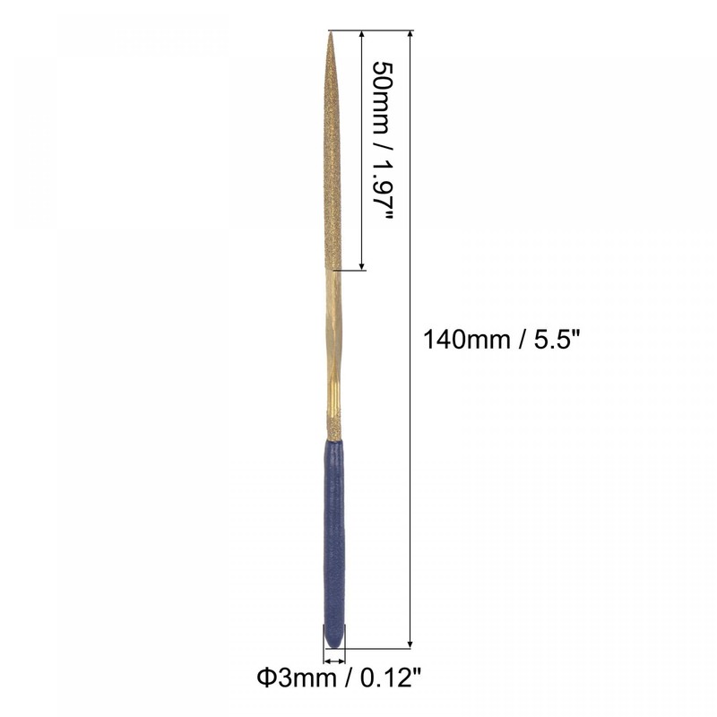 sourcing map Diamond Needle Files, 3mm x 140mm Titanium Coated