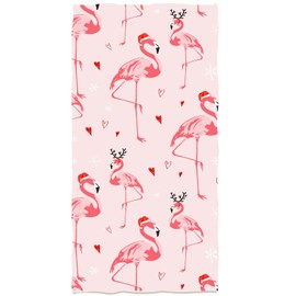 Christmas Style Cute Flamingos Hand Towels 13.6*29 Santa's Hat and Heart Bath Towels Reindeer Horn Soft Kitchen Dish Towels for Household Daily Use | Home Decoration | Carry-On Hotel Gym Spa