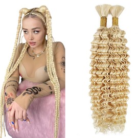 Tuheerst Human Braiding Hair For Boho No Weft #613 Blonde Deep Wave 50g/Bundle Total 100g Unprocessed Knotless Braids Human Hair Extension For Women 18 18 Inch