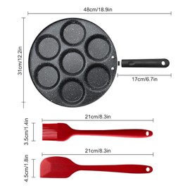 Egg Pancake Pan, Aluminium Egg Frying Pan, Versatile Breakfast Omelet Skillet, 7 Cup Nonstick Omelette Skillet, Multipurpose Cooking Maker with Silicone Tool for Pancake, Hamburger, Sandwiches, Crepe
