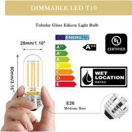 NOVELUX 3.2 Inch 3000K Warm White E26 LED Bulb 60 Watt Equal, AC 120V 600LM Edison Bulbs Dimmable, 6W T10 T30 Tubular Filament Light Bulbs Clear Glass for Fan Pendant Wall Light, ETL Certified-9 Pack