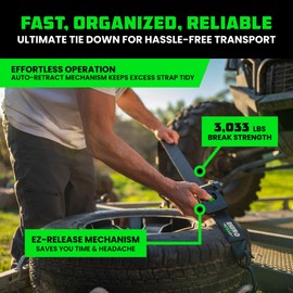 Rhino USA Retractable Ratchet Straps (2-Pack) - 2 Inch x 10 Feet (3,033lb Break Strength) - Heavy Duty Auto Self Retracting Tie Down Straps for Truck, Cargo Trailer, Motorcycle, Rad & More - Orange