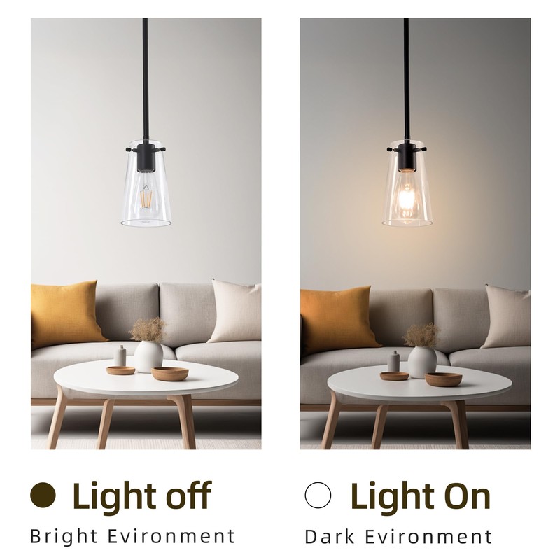 BESTWEST Pendant Light Fixtures for Kitchen Island, Matte Black Clear