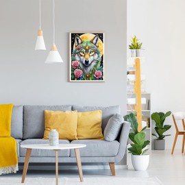 GDYEEH Wolf Diamond Painting Adults, 5D Rose Moon Diamond Art Pictures Beginners, DIY Fantasy Wolf Round Full Drill Diamond Painting Embroidery Cross Stitch Gifts Home Wall Decor 30 x 40 cm