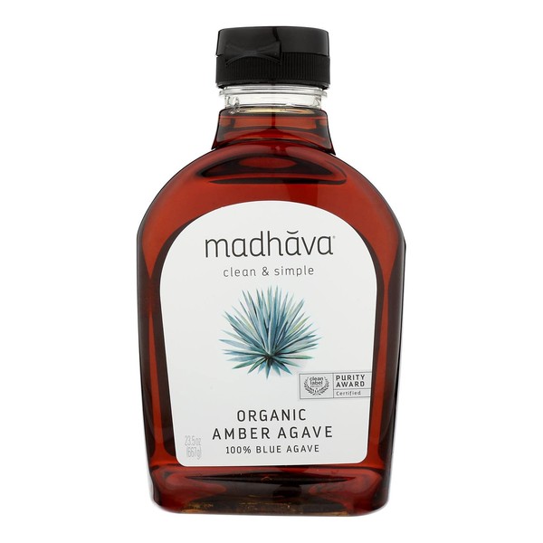 Madhava Naturally Sweet Organic Blue Agave Low-Glycemic Sweetener, Amber, 23.5 Ounce (Pack of 6)