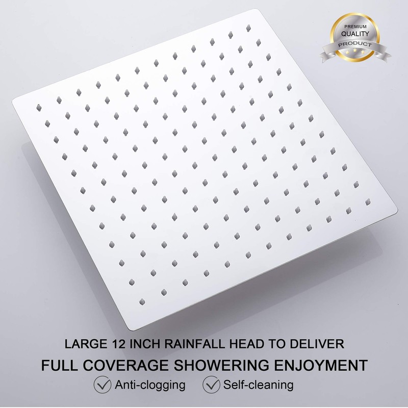 RODDEX Square Rain Shower Head, High Pressure Rainfall Showerhead, Large