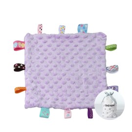 Fleece Plush Tag Security Blankets for Babies, Soft Small Loveys for Girls, Baby Comforter Sensory Blanket, Great Gifts for Birthday Baby Shower (10"X10" /24.5X24.5cm Purple Tag)