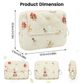 LJCZKA Cotton Quilted Coin Purse for Women, Small Cute Storage Bag with Zipper, Kawaii Mini Coin Pouch with Keyring for Kids
