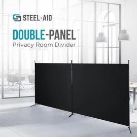 SteelAid Room Divider (Double Panel) – Folding Partition Privacy Screen for Office, Classroom, Dorm Room, Kids Room, Studio, Conference - 142" x 72" - Easy to Assemble, Freestanding & Foldable