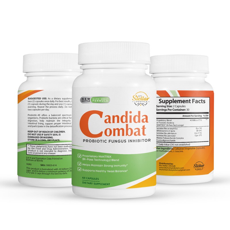 3 Pack Candida Combat, inhibidor de hongos probiótico-60 Cápsulas x3