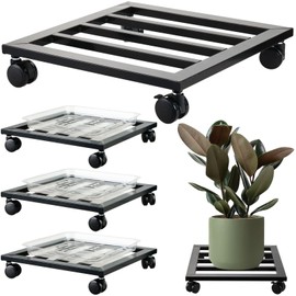 DEELF OUTLET 3 Packs 13.6 inches Large Metal Plant Caddy with PU Wheels Square Planter Dolly Pot Mover Rollers Iron Rolling Wheeled Plant Stands Indoor Outdoor Plant Holder Coaster Trolley, Black