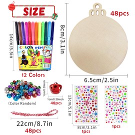Christmas Tree Decoration Wood, 158 Pieces Craft Set Christmas, Painted Wooden Christmas Decoration Pendant, Snowflake Angel Stars Lantern Shape Wooden Disc with Cords for Christmas Tree DIY Pendant
