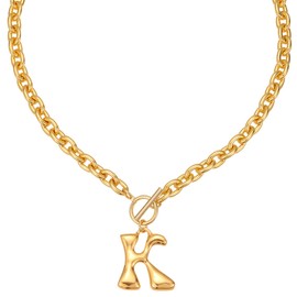 GZQ Gold Chunky letter B Necklace for Women Men Trendy, 18K Gold Plated Link Choker with Zircon Pendants Thick Paperclip Chain Hip Hop Unisex Jewelry Gifts (Gold-K)