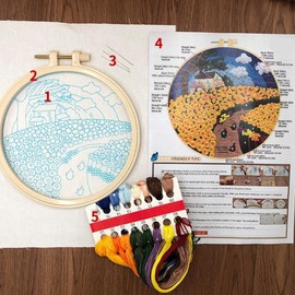 Damaiy 3-in-1 Embroidery Starter Kit for Beginners Adults - Complete Punch Needle & Cross Stitch Set with Hoop, Threads & Step-by-Step Guide (3 DIY Craft Kits)