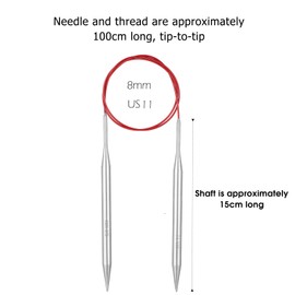 Circular Knitting Needles 40inch (100cm x 8mm) Stainless Steel Metal Round Knitting Needles with 10 Sturdy Stitch Markers