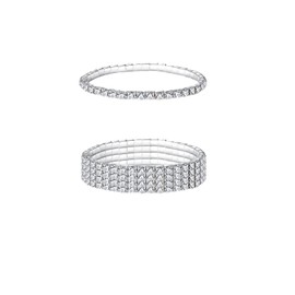 Kysin Chiys Rhinestone Stretch Bracelets Crystal Sparkling Bridal Stackable Bracelet Jewelry Bling Shining Wedding Party Accesorry Elastic Band Bracelet for Women - 2 Pcs A