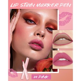 Wasserfester Marker Lipliner Matt, Pink Hydrate Tattoo Lip Tint Stain Marker Pen, Langlebig Liquid Lippenstift, Hochpigmentierter Lippenkonturendtift, No-Transfer Lipgloss, Makeup für Women's-04