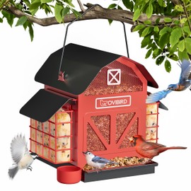 Bird Feeders for Outdoors Hanging, 5LBS Large Bird Feeder with 2 Suet Cage, Red Barn Metal Birds Feeder for Outside, Weather Resistant Cardinal Feeders, ldeal Birds Watching Gifts (Red)