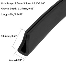 TA-VIGOR Edge Trim U Seal, Black PVC U-Seal Channel Edge Protector Sheet Fits 2.5-3.5mm Edge 3Meter/9.84Ft Length