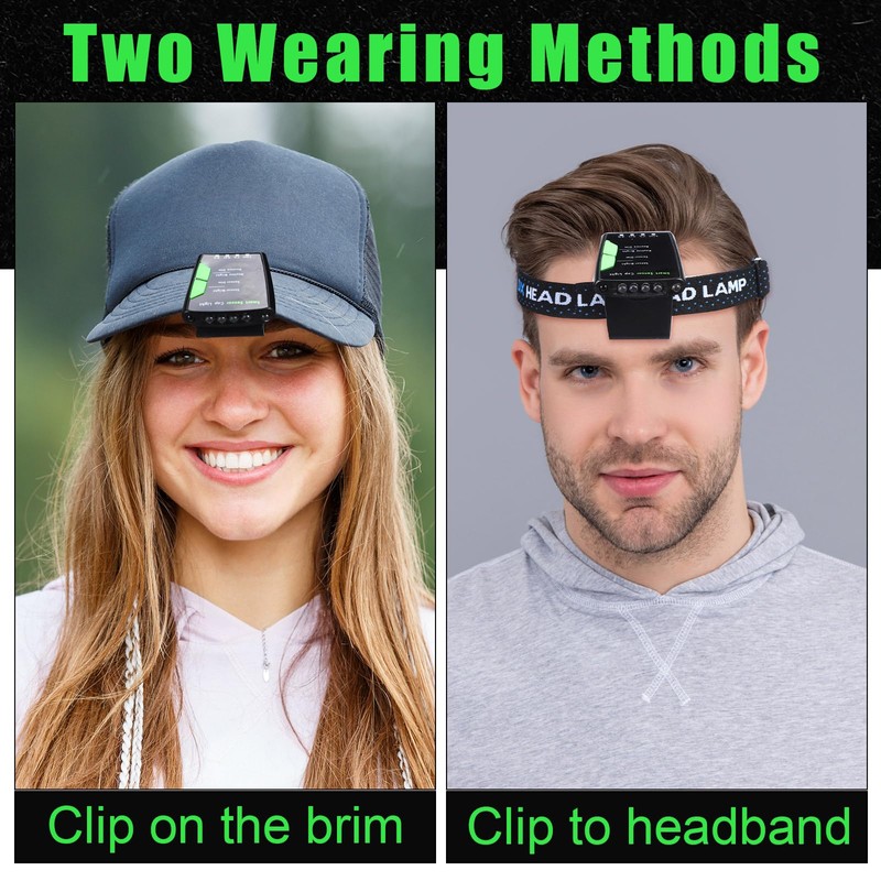 Mudder 4 Pcs Rechargeable Cap Light with Head Strap and