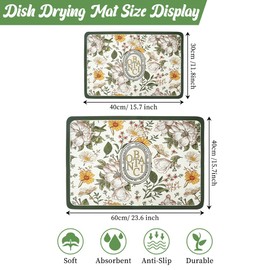 SITAKEGS Drying Mat, 2 Pieces Absorbent Coffee Mat Vintage Floral Plate Soft Microfibre Kitchen Draining Boards, Non-Slip Rubber Backed Drying Mat for Kitchen Utensils Kitchen Sink